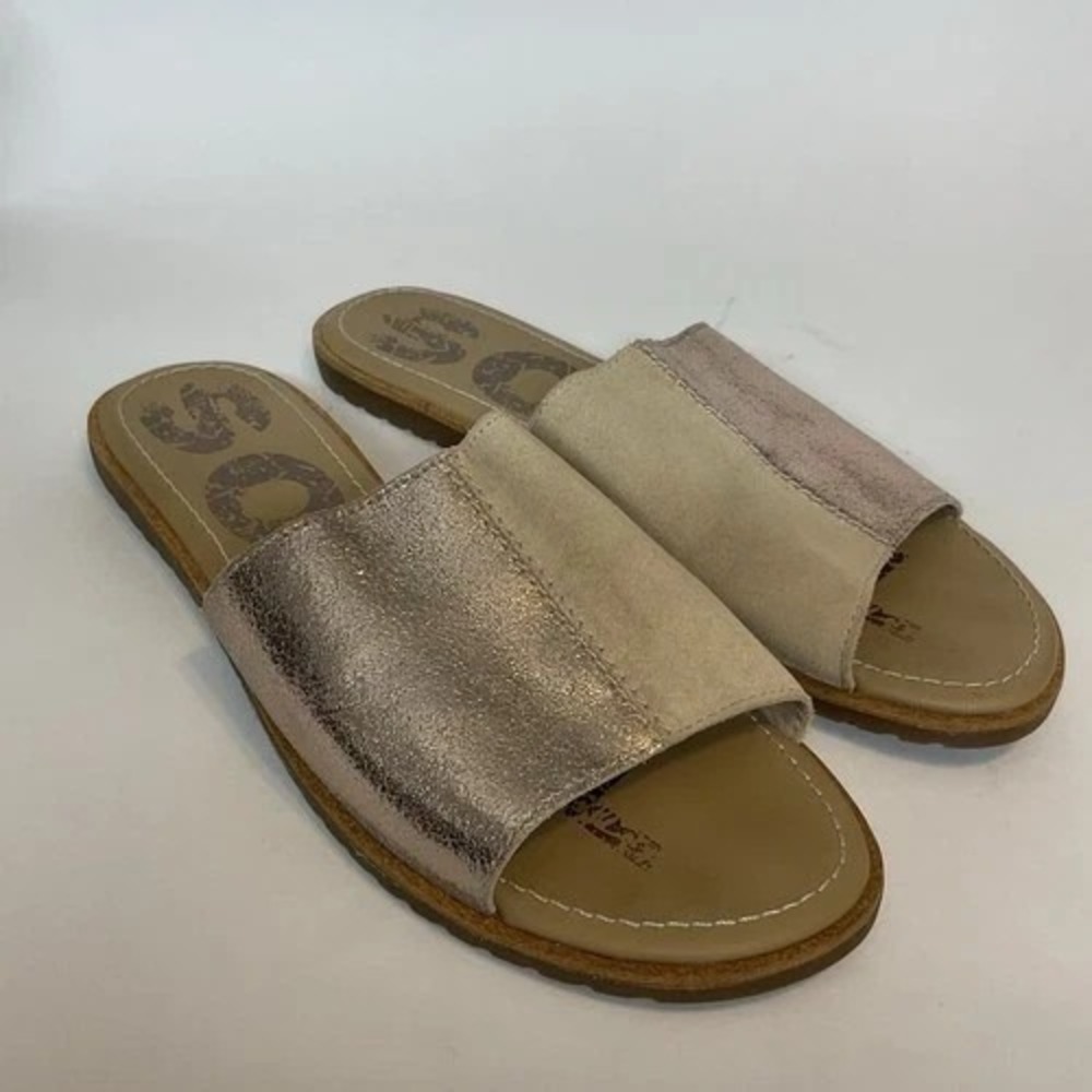 Sorel Ella Natural Tan/Nude Gold Shimmer Block Slide Slippers Women 8.5 Vietnam